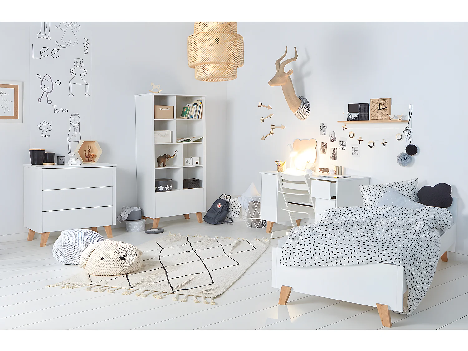 Lit 90x200 sommier et tiroir inclus Zara Blanc