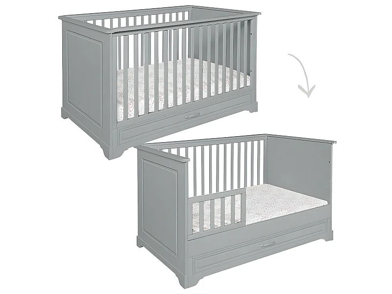 Lit évolutif 70x140 tiroir inclus Melody Gris