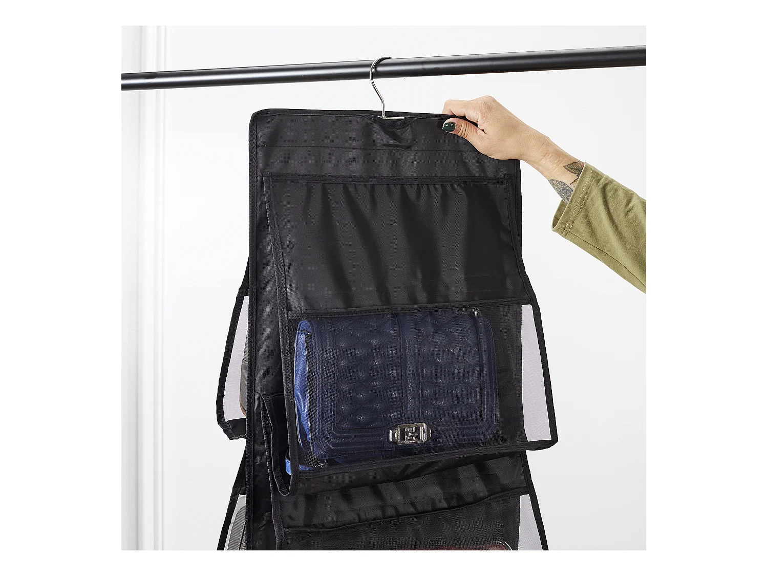 Rangement A Suspendre 6 Sacs A Main 90cm Noir