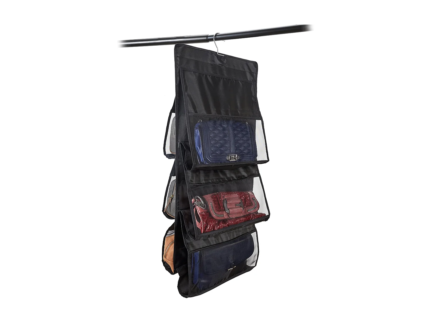 Rangement A Suspendre 6 Sacs A Main 90cm Noir