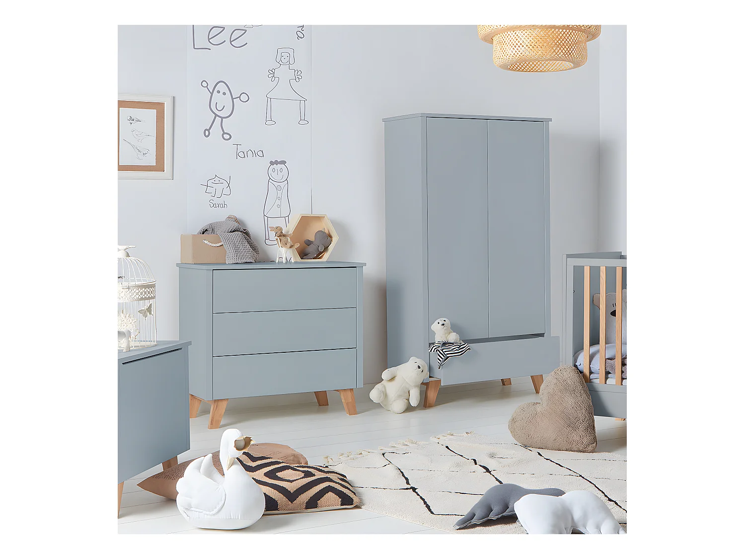 Armoire 2 portes 1 tiroir Zara Gris
