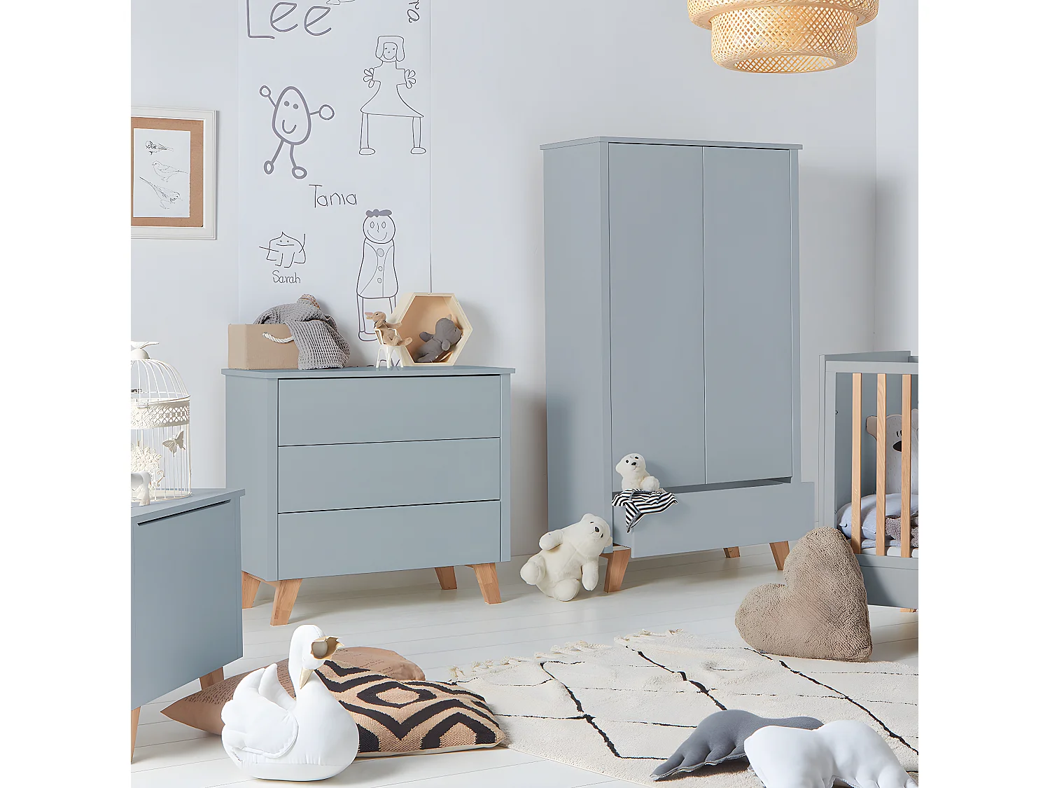 Armoire 2 portes 1 tiroir Zara Gris