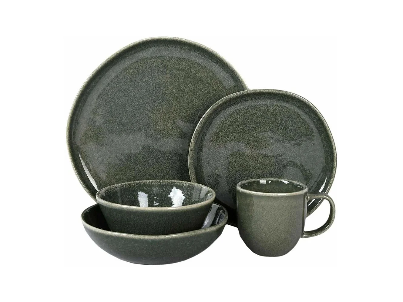 Piatto in gres verde Foresta Nera (Set di 6) Piatto da portata - 27 cm