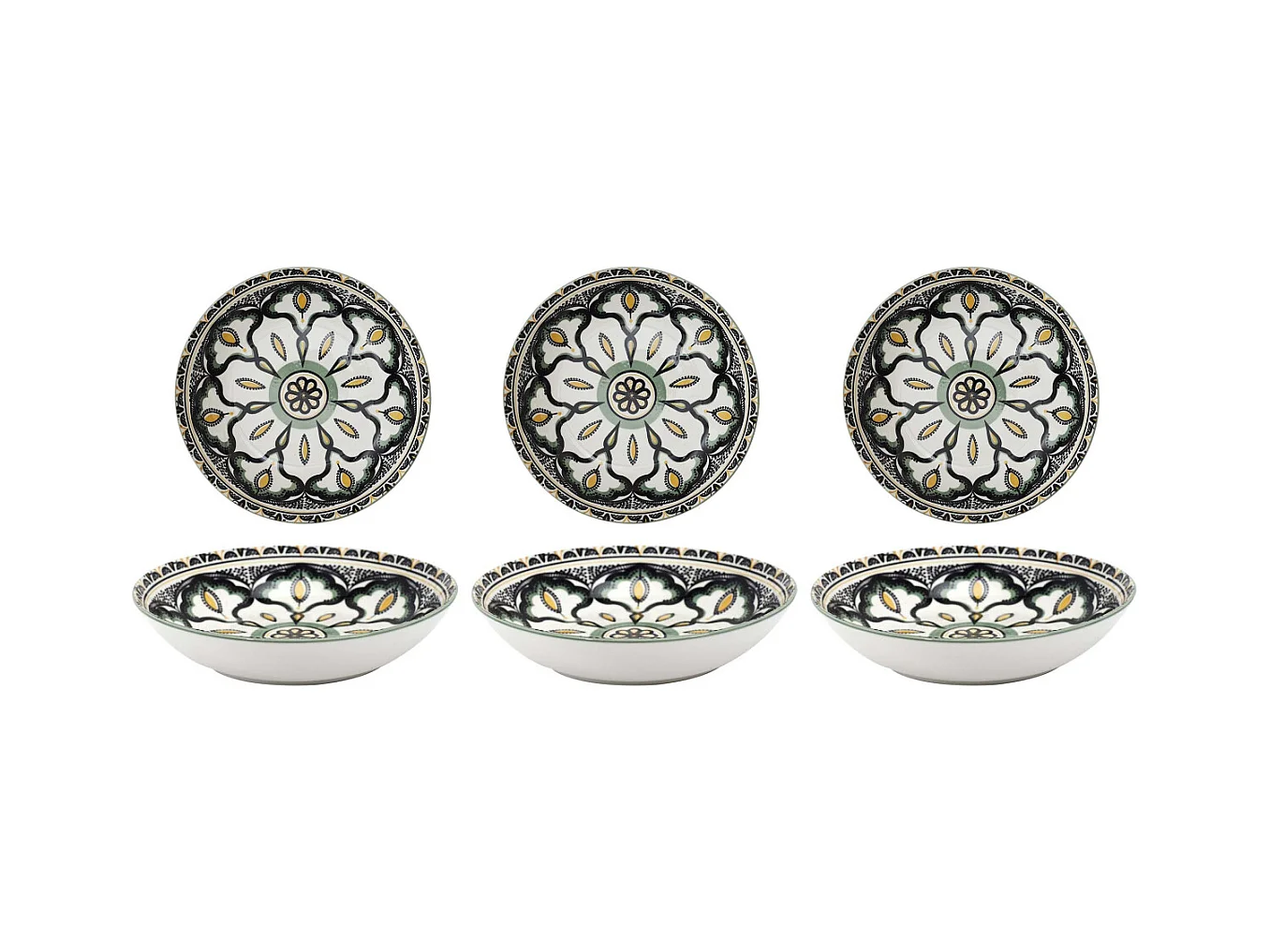 Porzellanteller mit Mandala-Dekor (6er-Set) Tiefe Teller - 20 cm