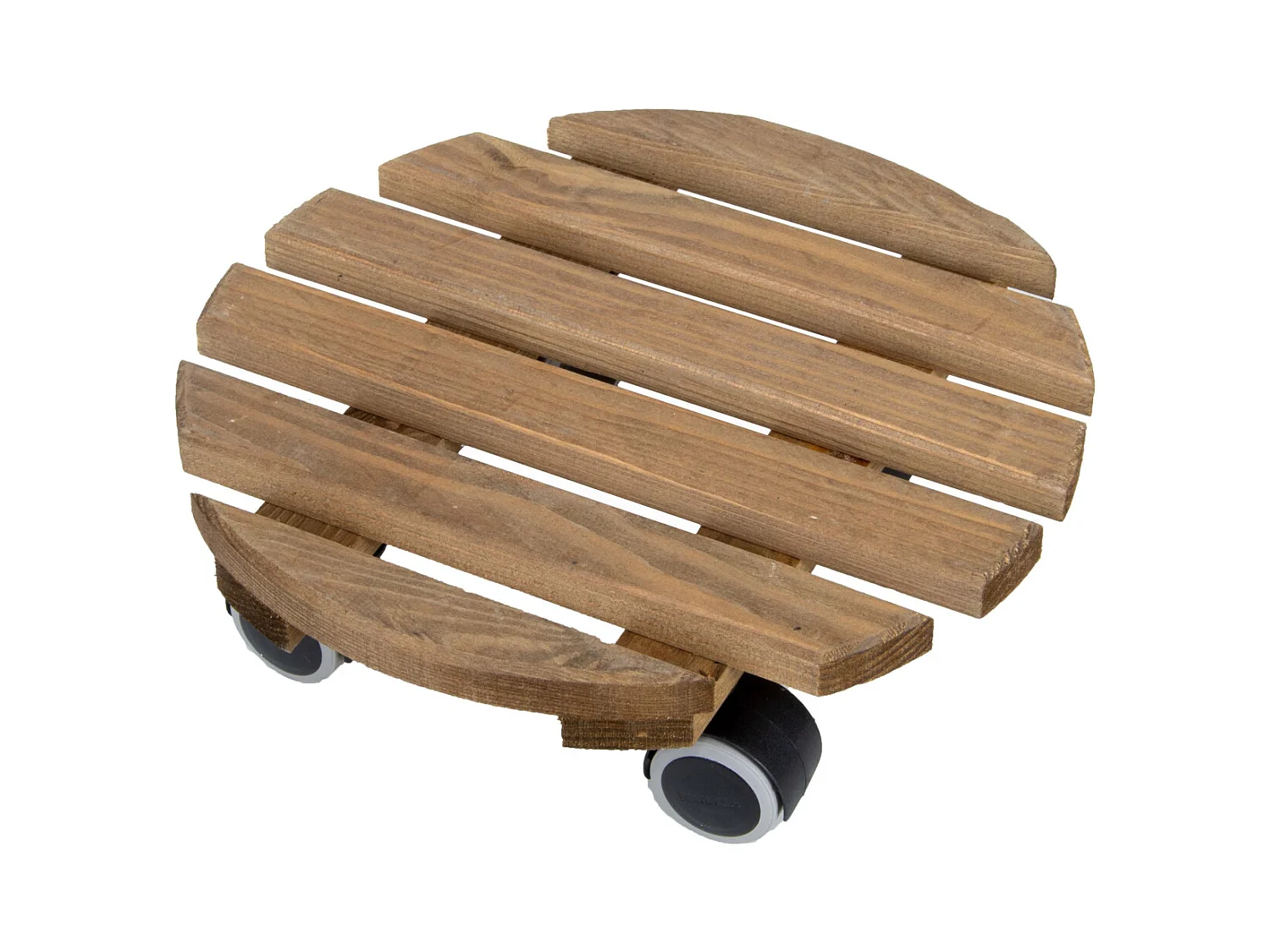 Jardinera de madera con ruedas Redonda - Teñida de marrón