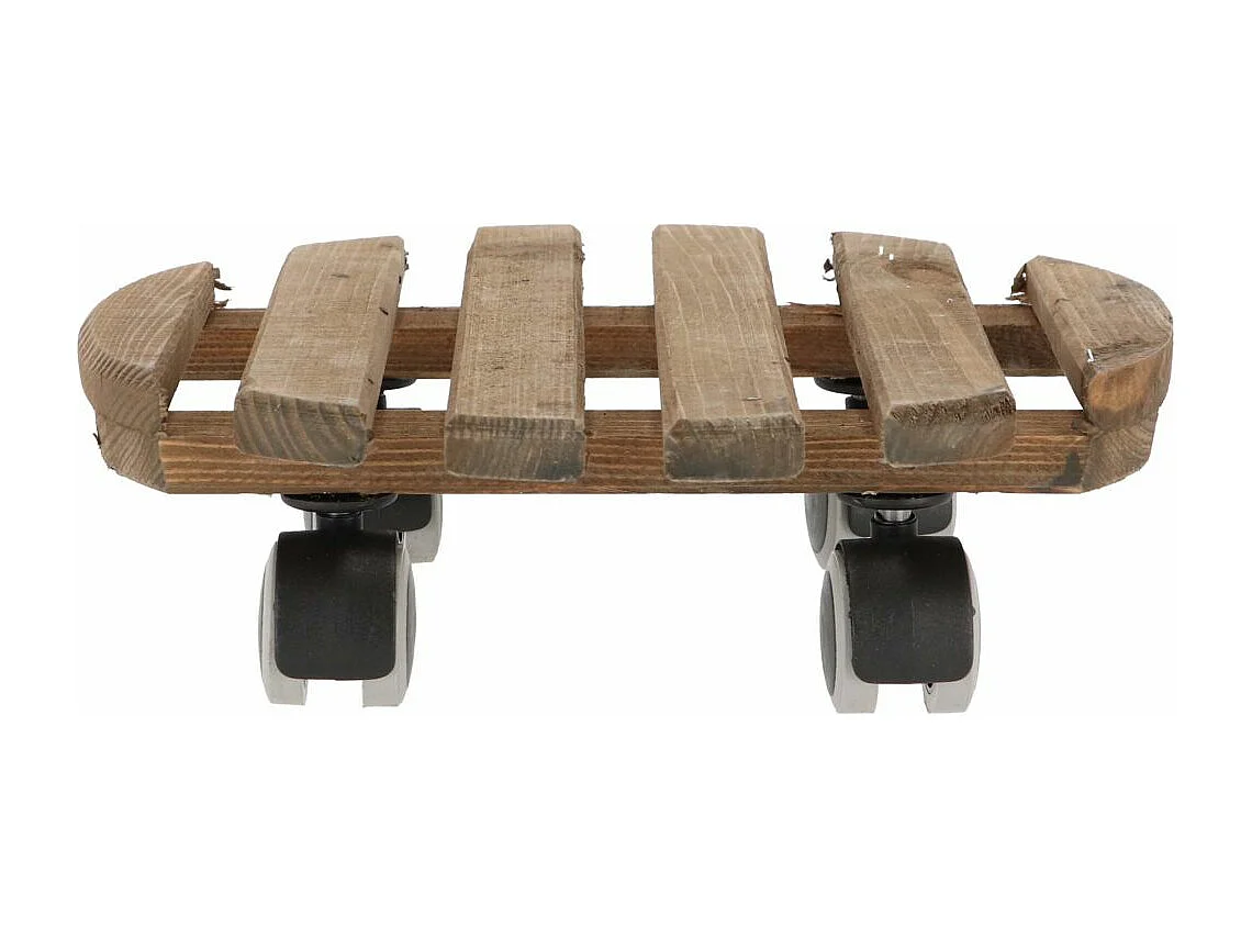 Jardinera de madera con ruedas Redonda - Teñida de marrón