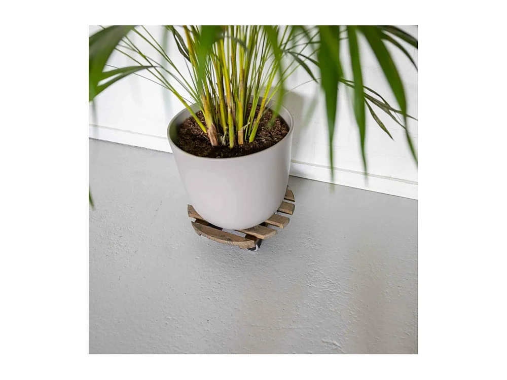 Jardinera de madera con ruedas Redonda - Teñida de marrón