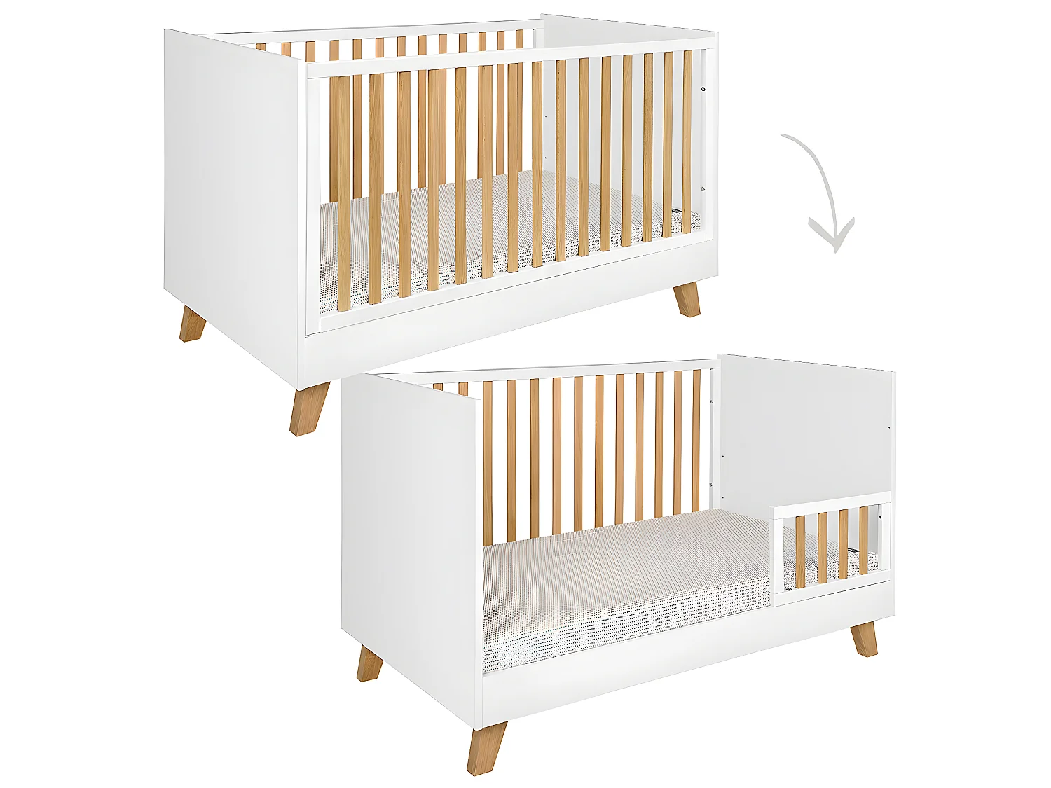 Chambre complète lit évolutif 70x140 commode à langer et armoire 2 portes Zara Blanc