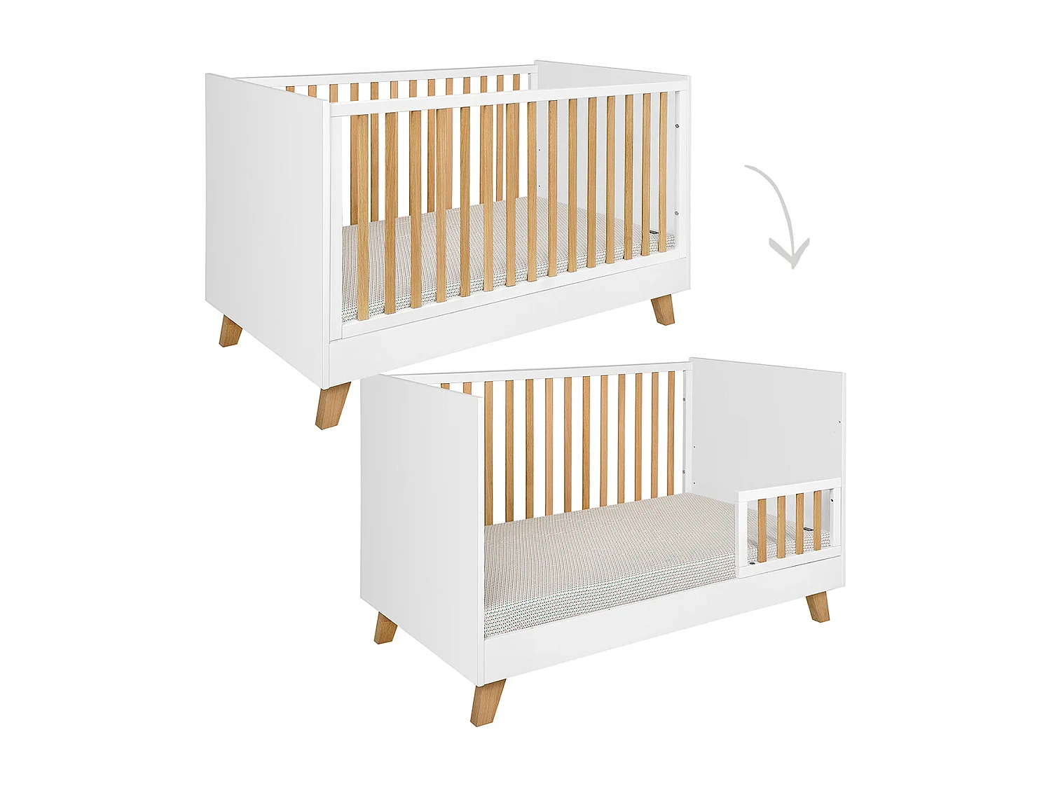 Chambre complète lit évolutif 70x140 commode à langer et armoire 2 portes Zara Blanc