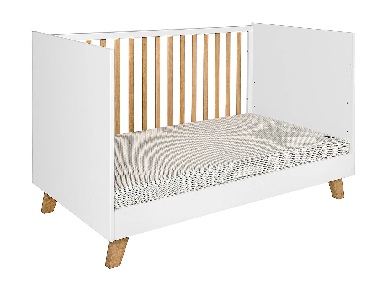 Chambre complète lit évolutif 70x140 commode à langer et armoire 2 portes Zara Blanc