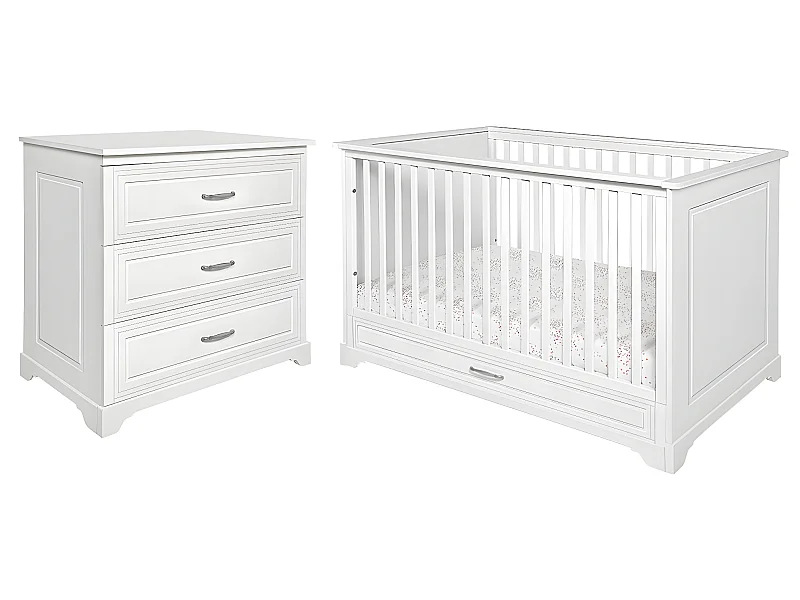 Lit évolutif 70x140 et commode 3 tiroirs Melody Blanc