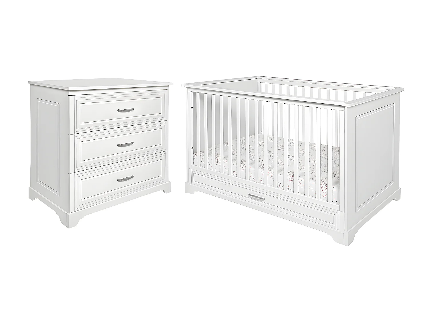 Lit évolutif 70x140 et commode 3 tiroirs Melody Blanc