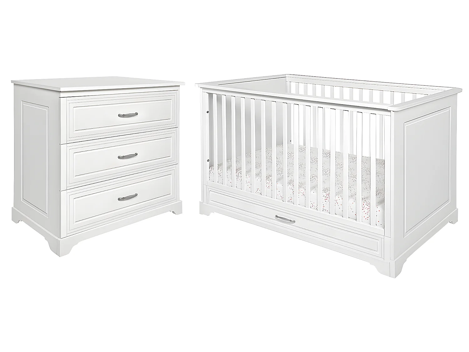 Lit évolutif 70x140 et commode 3 tiroirs Melody Blanc