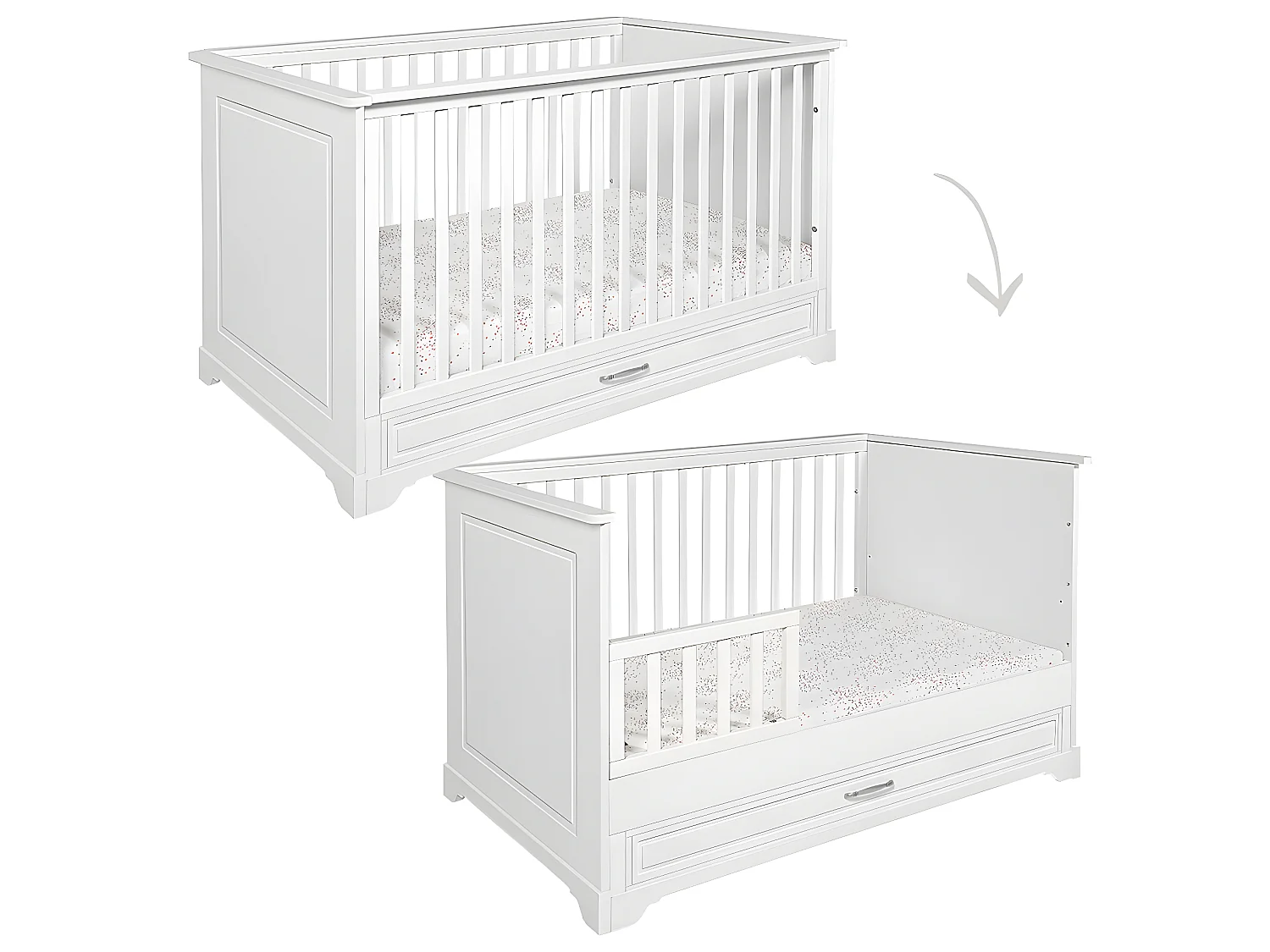 Lit évolutif 70x140 et commode 3 tiroirs Melody Blanc