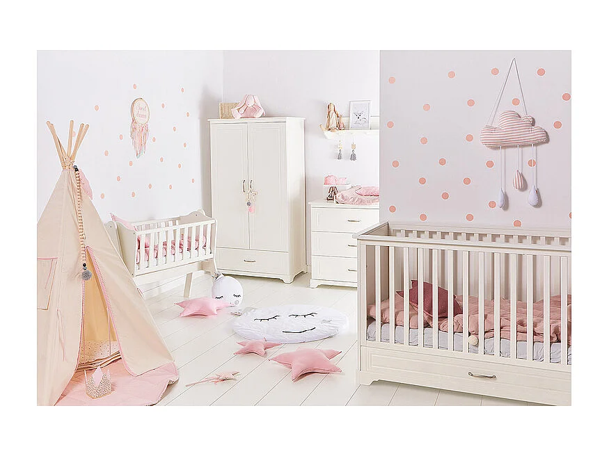 Lit évolutif 70x140 et commode 3 tiroirs Melody Blanc