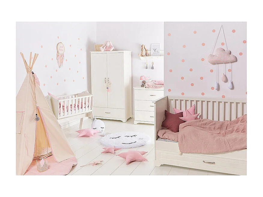 Lit évolutif 70x140 et commode 3 tiroirs Melody Blanc