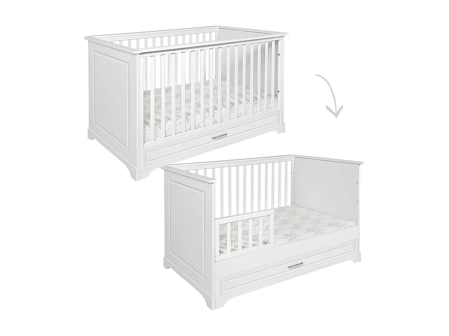 Lit évolutif 70x140 et commode 3 tiroirs Melody Blanc