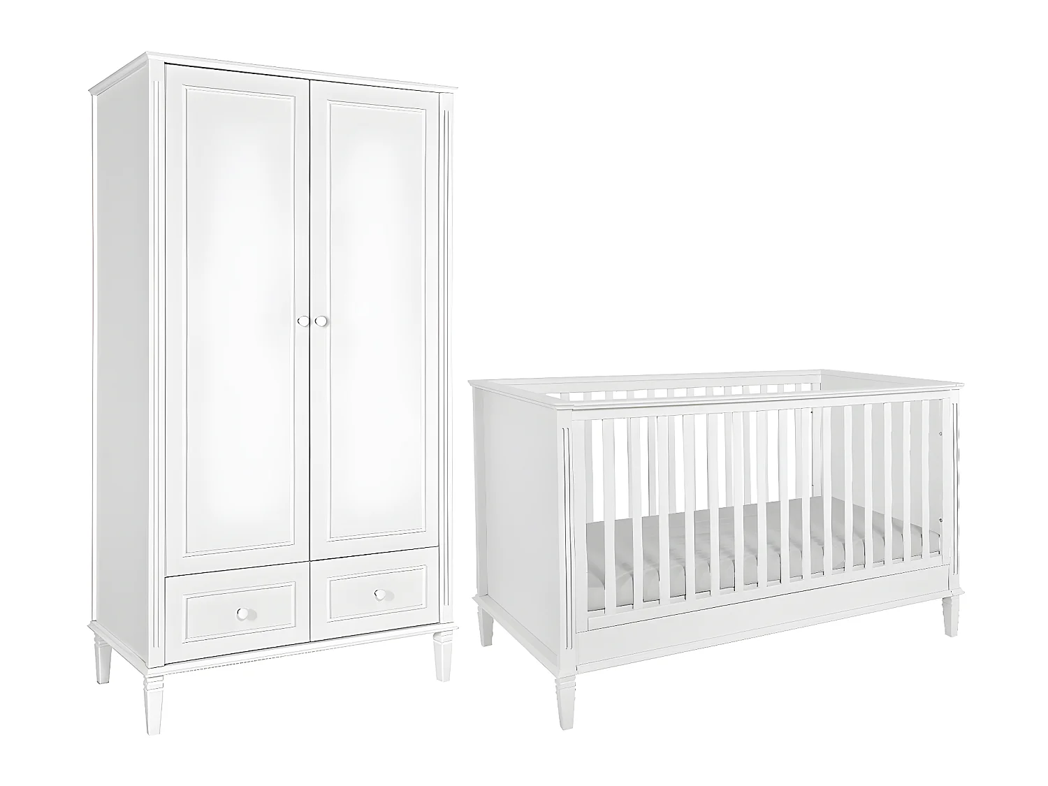 Lit évolutif 70x140 et armoire 2 portes Bianka Blanc