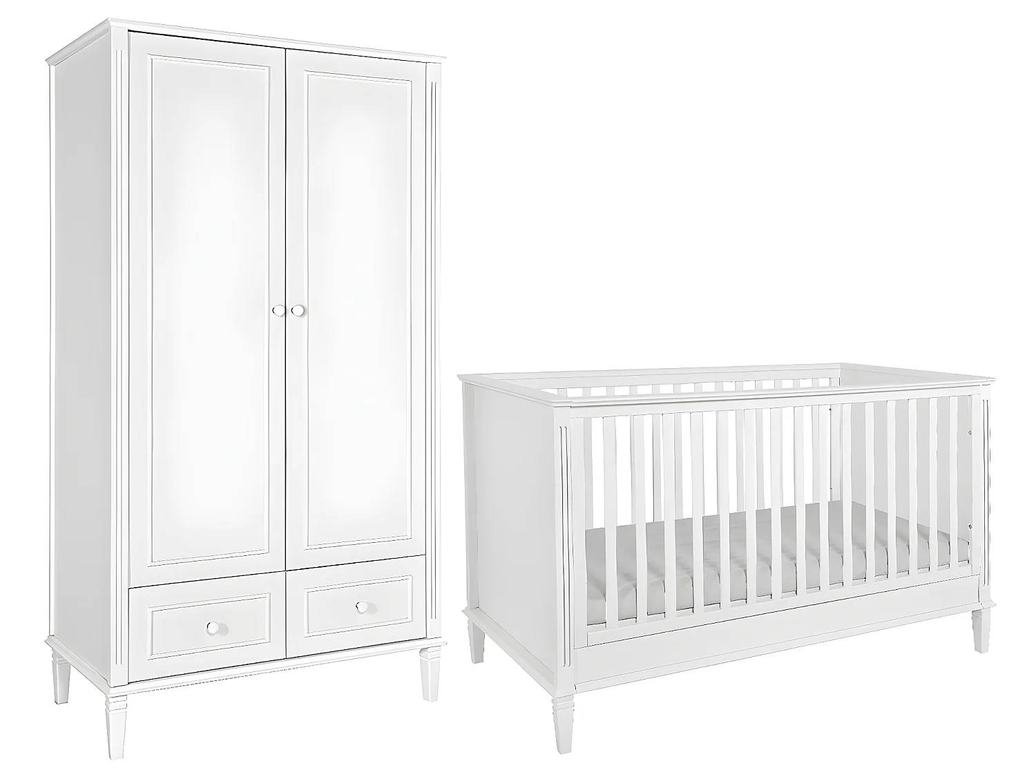 Lit évolutif 70x140 et armoire 2 portes Bianka Blanc