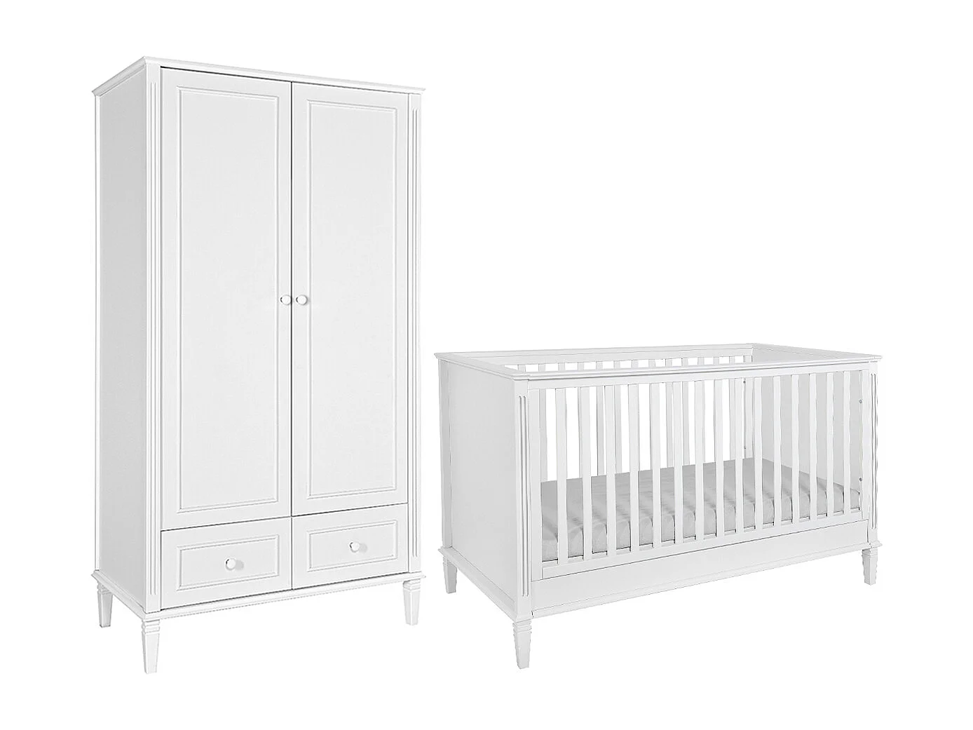 Lit évolutif 70x140 et armoire 2 portes Bianka Blanc