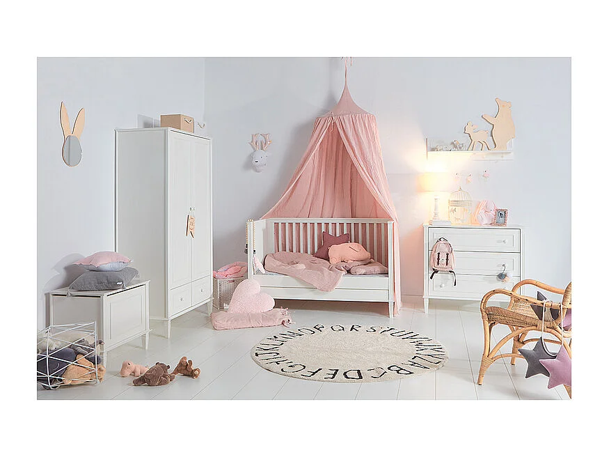 Lit évolutif 70x140 et armoire 2 portes Bianka Blanc