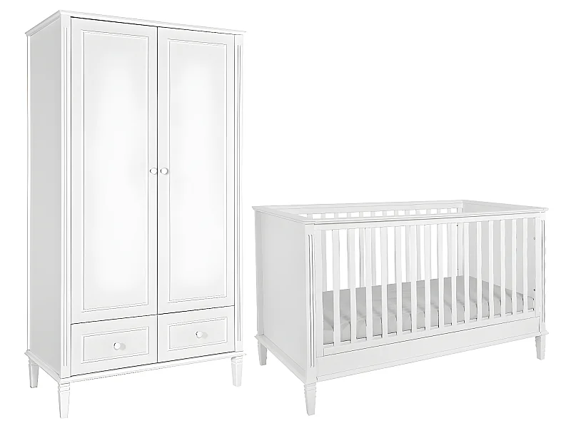 Lit évolutif 70x140 et armoire 2 portes Bianka Blanc