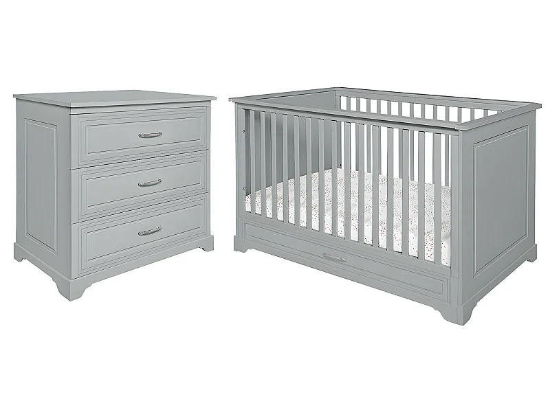 Lit évolutif 70x140 et commode 3 tiroirs Melody Gris