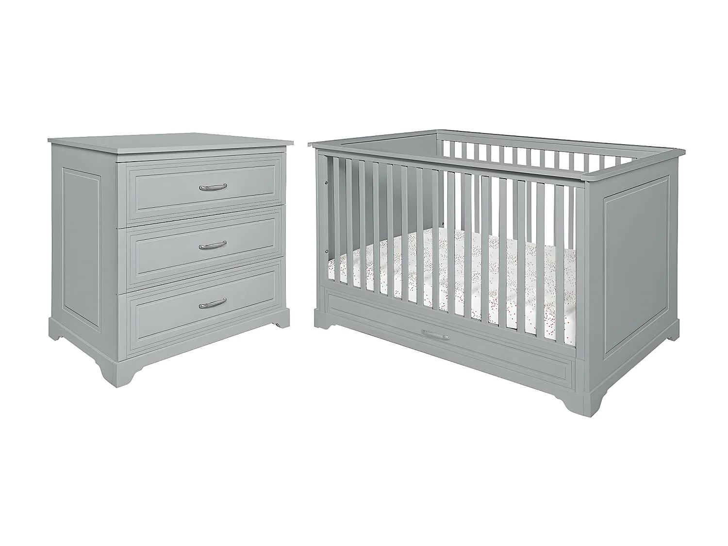 Lit évolutif 70x140 et commode 3 tiroirs Melody Gris