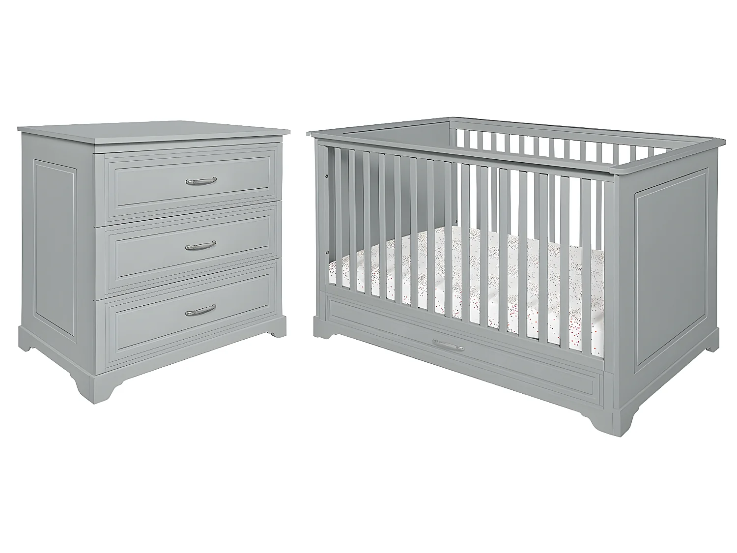 Lit évolutif 70x140 et commode 3 tiroirs Melody Gris