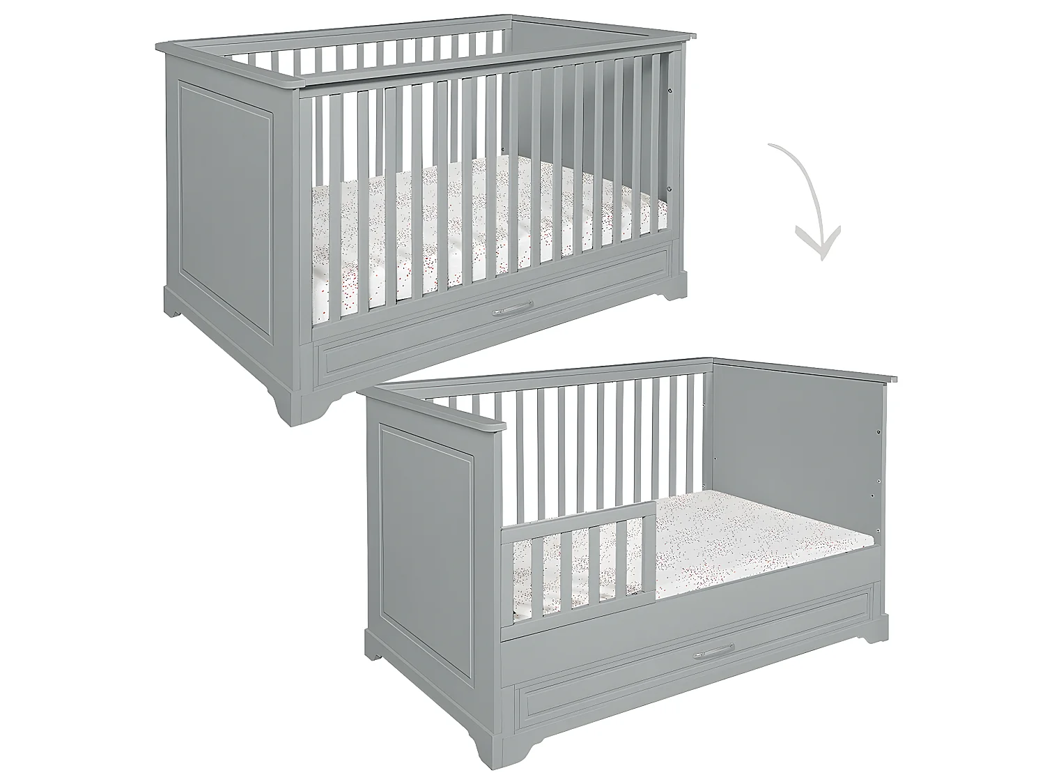 Lit évolutif 70x140 et commode 3 tiroirs Melody Gris