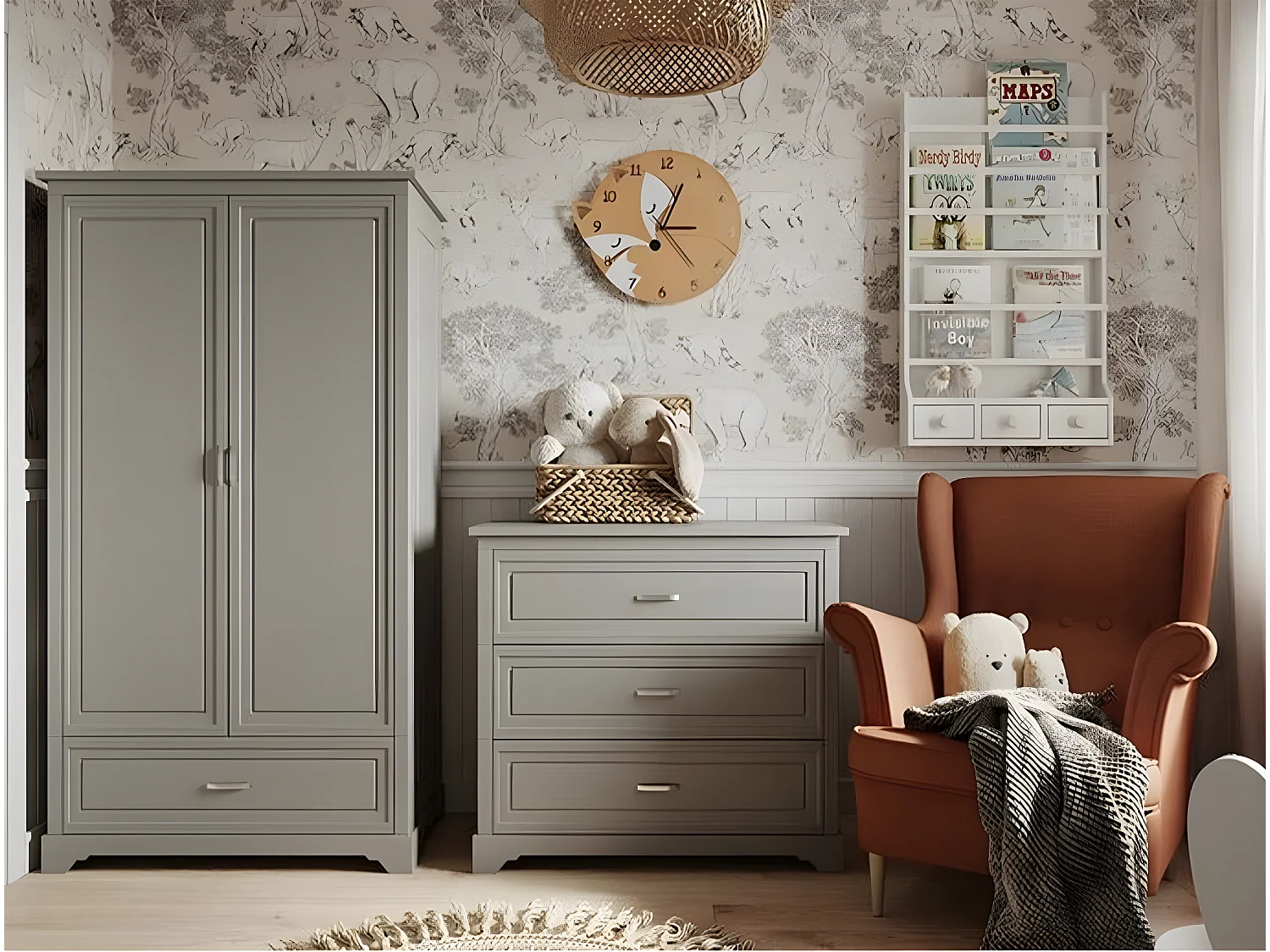 Lit évolutif 70x140 et armoire 2 portes Melody Gris