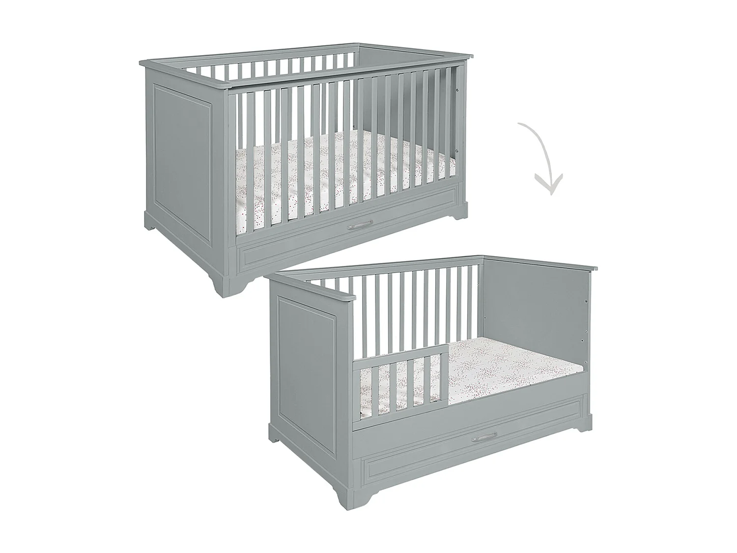 Lit évolutif 70x140 et armoire 2 portes Melody Gris