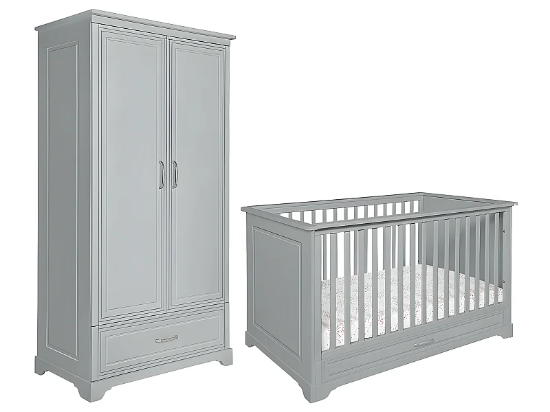 Lit évolutif 70x140 et armoire 2 portes Melody Gris