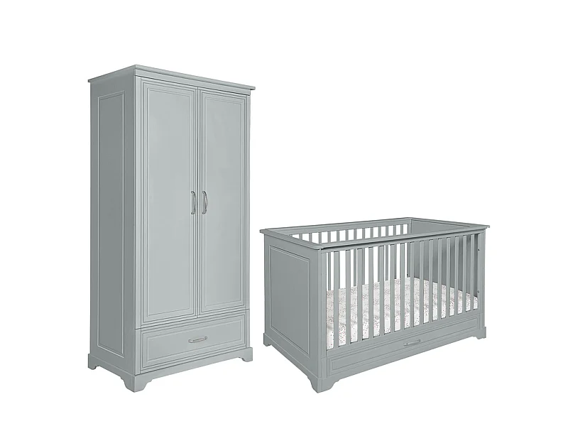 Lit évolutif 70x140 et armoire 2 portes Melody Gris