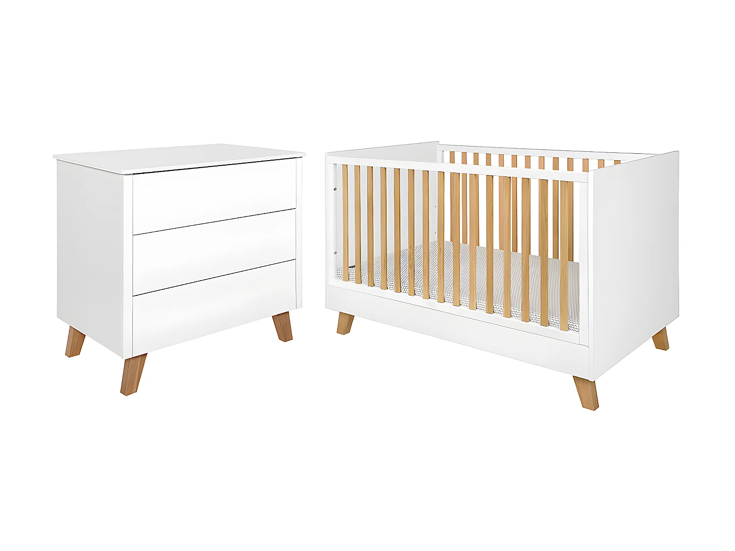 Lit évolutif 70x140 et commode 3 tiroirs Zara Blanc