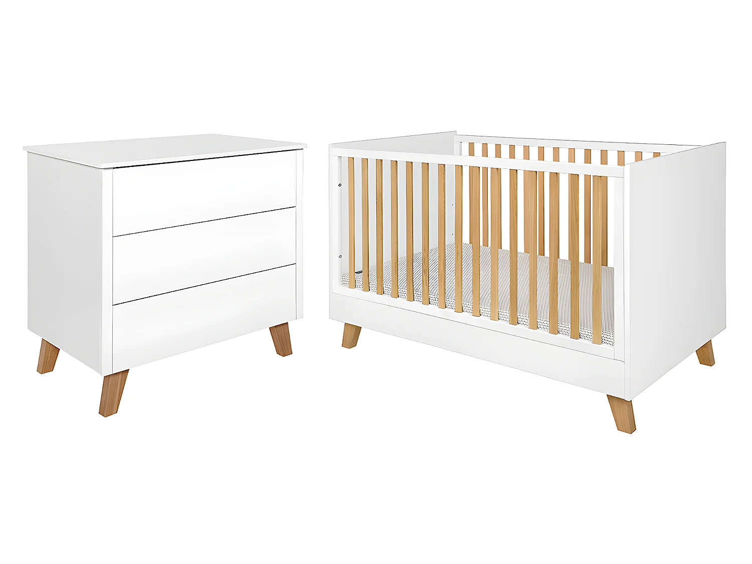 Lit évolutif 70x140 et commode 3 tiroirs Zara Blanc