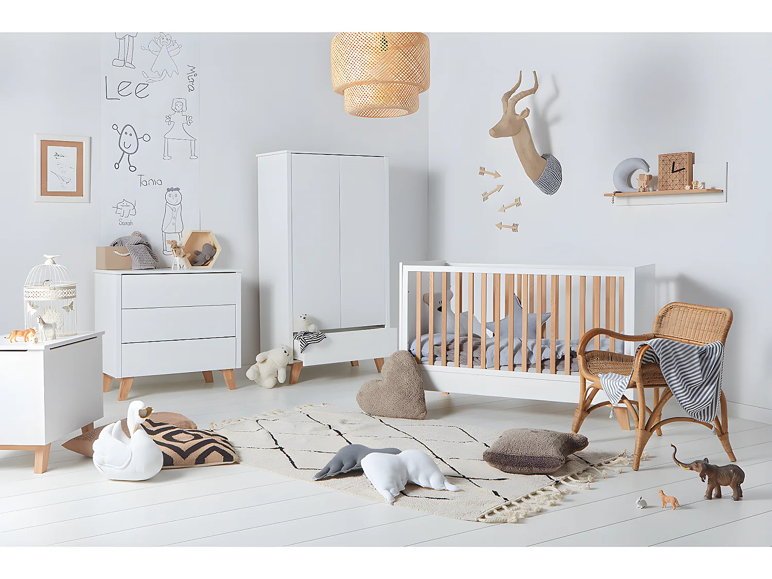 Lit évolutif 70x140 et commode 3 tiroirs Zara Blanc