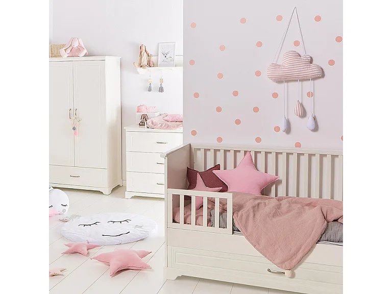 Chambre complète lit évolutif 70x140 commode à langer et armoire 2 portes Melody Blanc