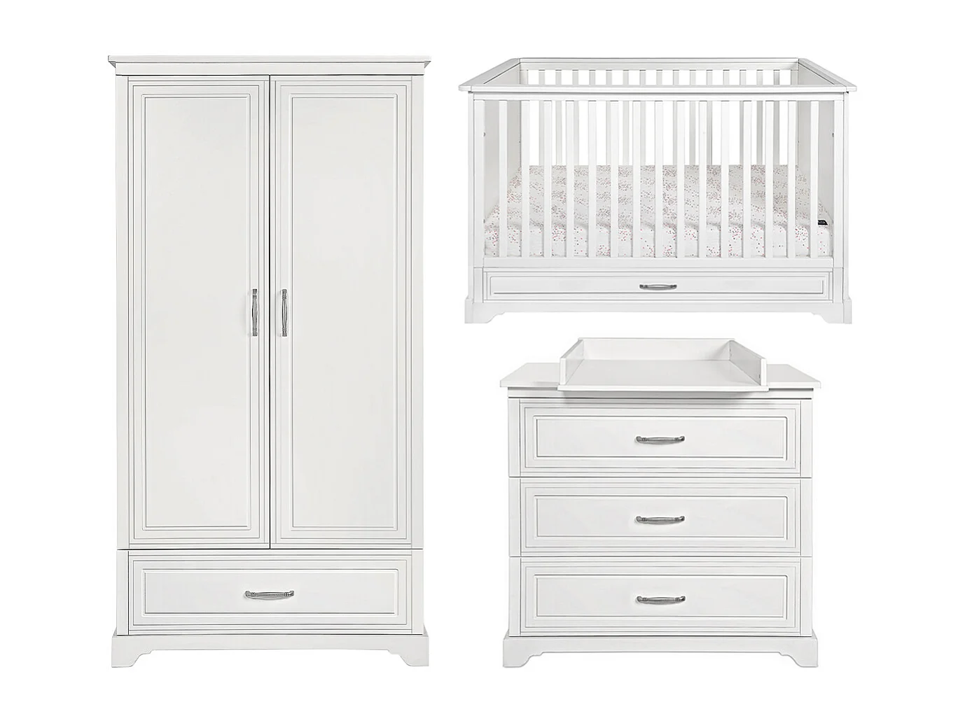 Chambre complète lit évolutif 70x140 commode à langer et armoire 2 portes Melody Blanc