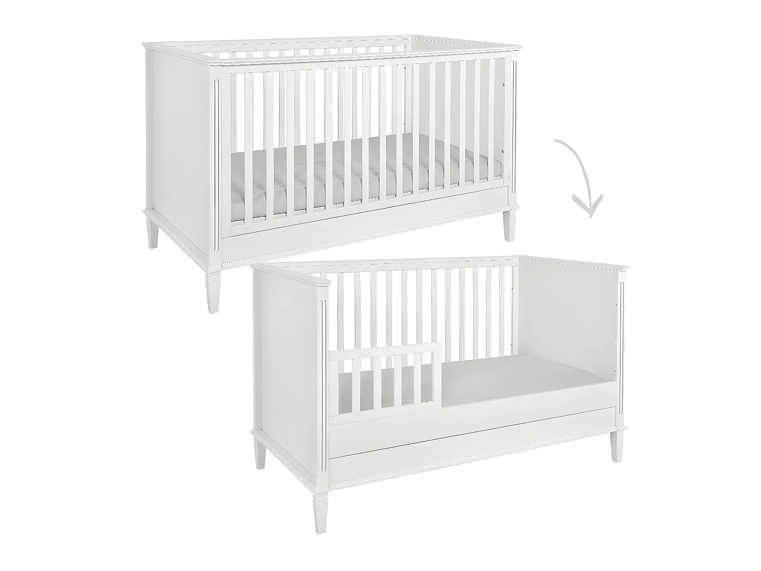 Lit évolutif 70x140 et commode 3 tiroirs Bianka Blanc