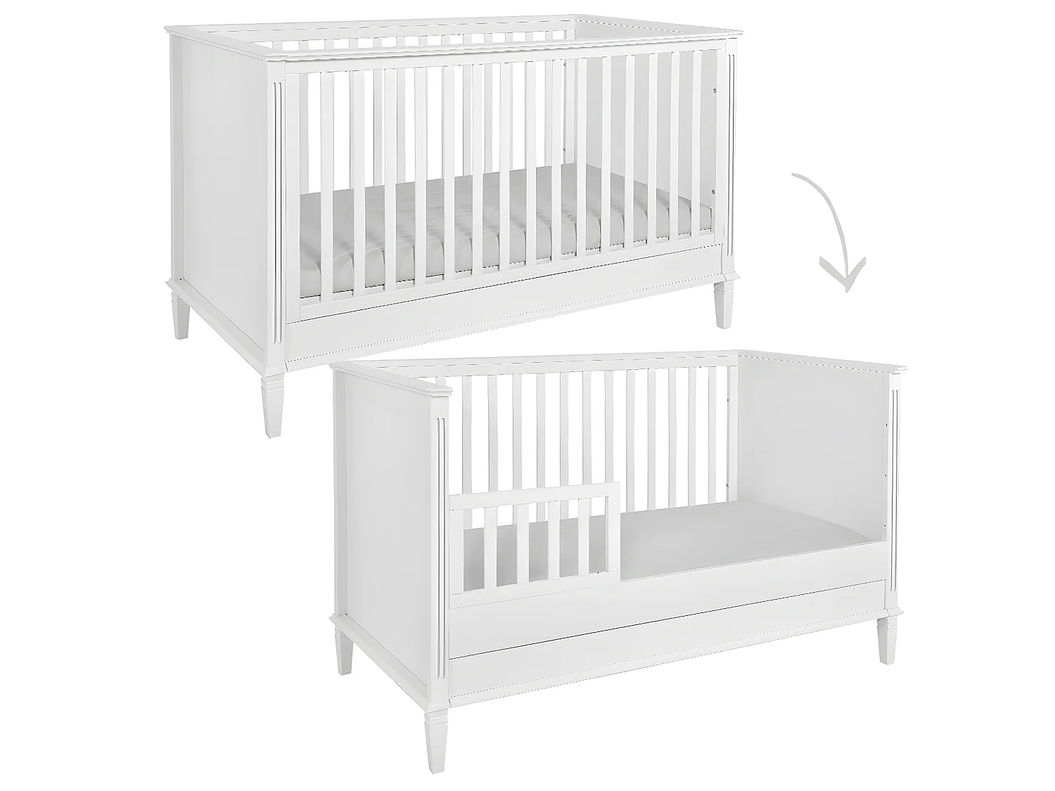 Lit évolutif 70x140 et commode 3 tiroirs Bianka Blanc