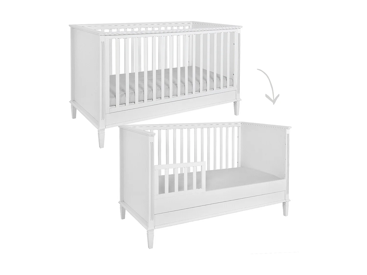 Lit évolutif 70x140 et commode 3 tiroirs Bianka Blanc