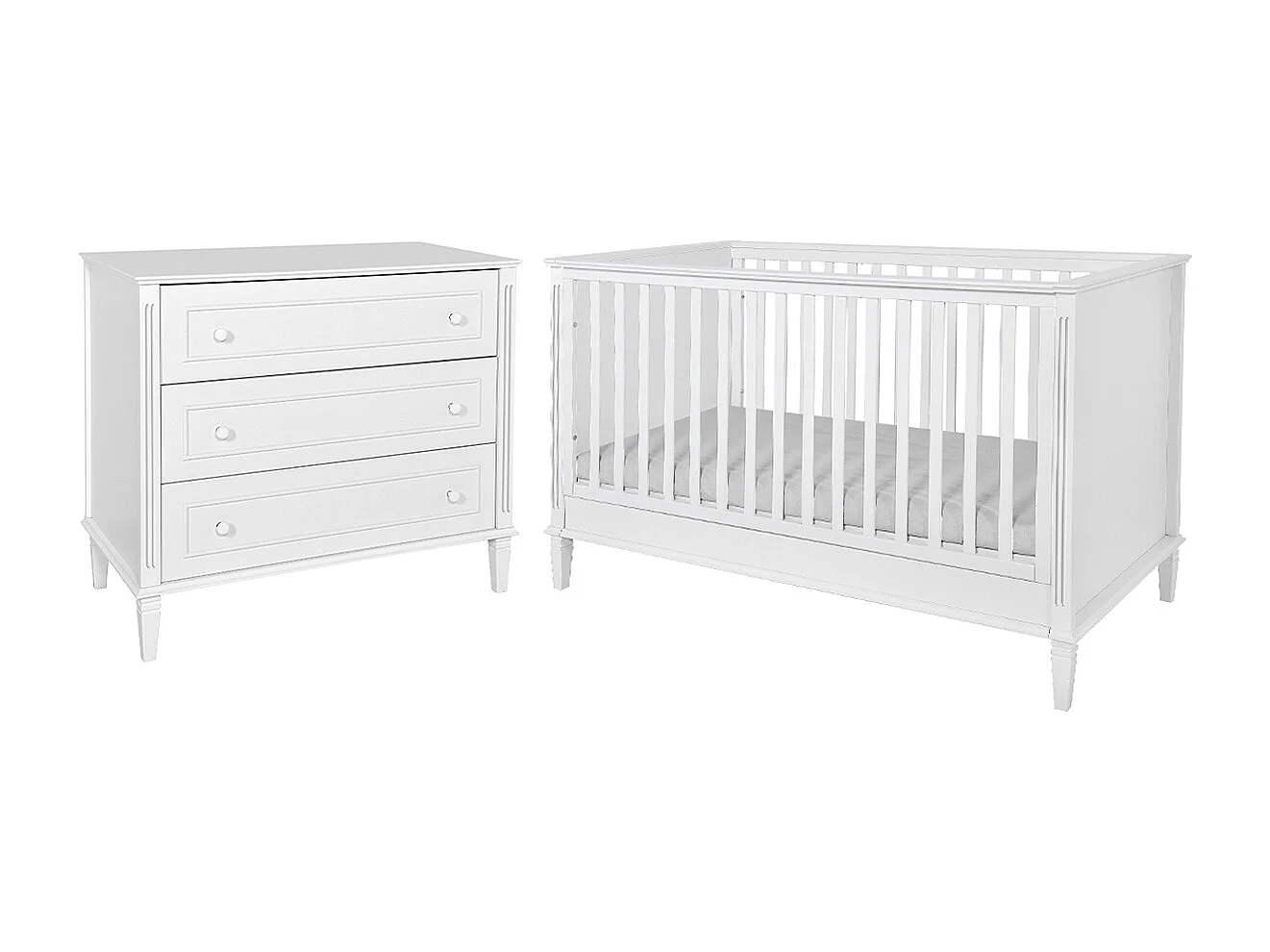 Lit évolutif 70x140 et commode 3 tiroirs Bianka Blanc