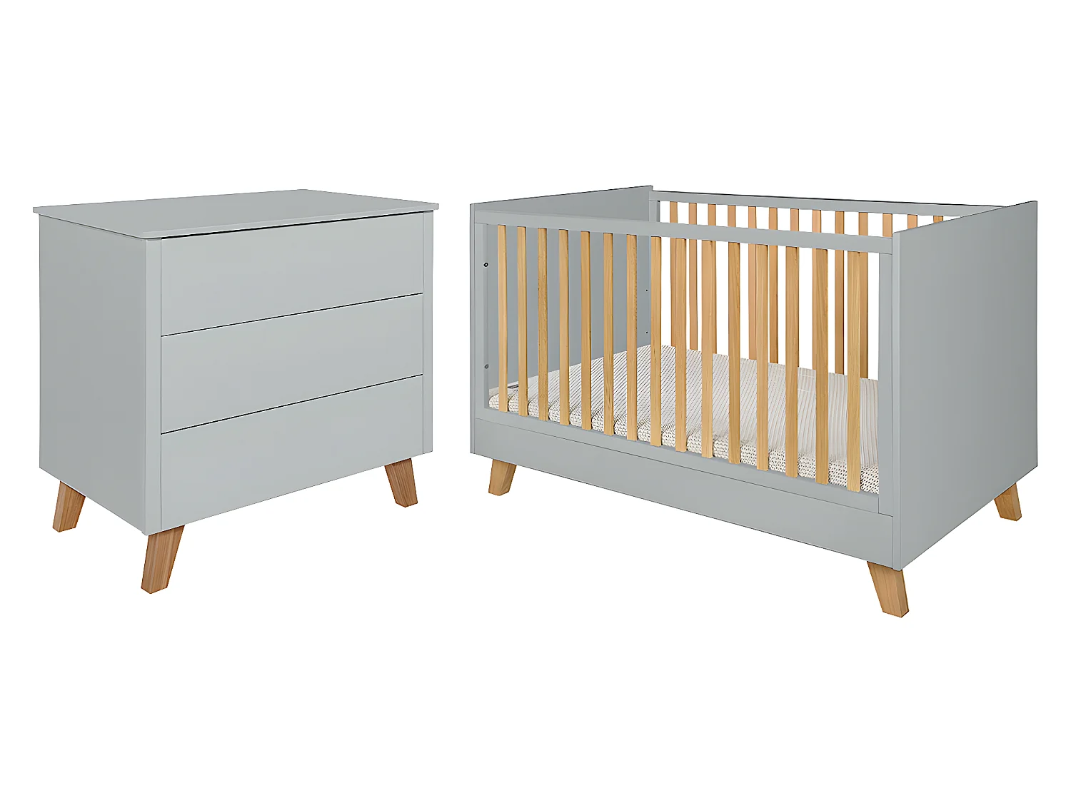 Lit évolutif 70x140 et commode 3 tiroirs Zara Gris