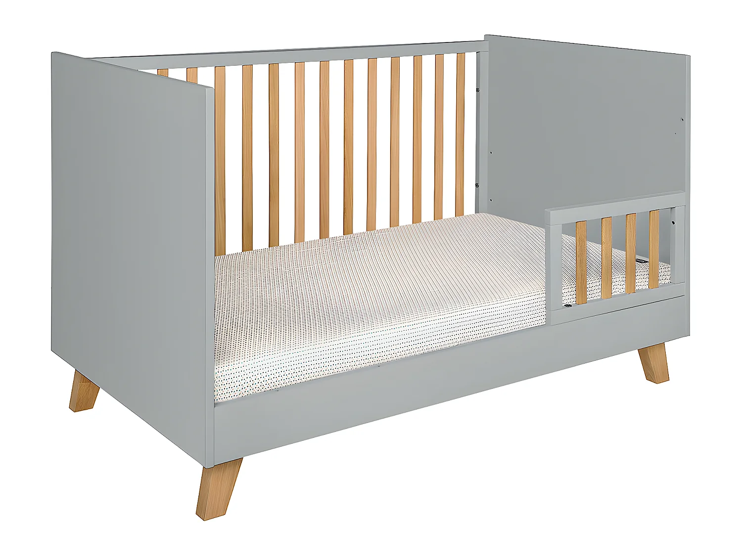 Lit évolutif 70x140 et commode 3 tiroirs Zara Gris