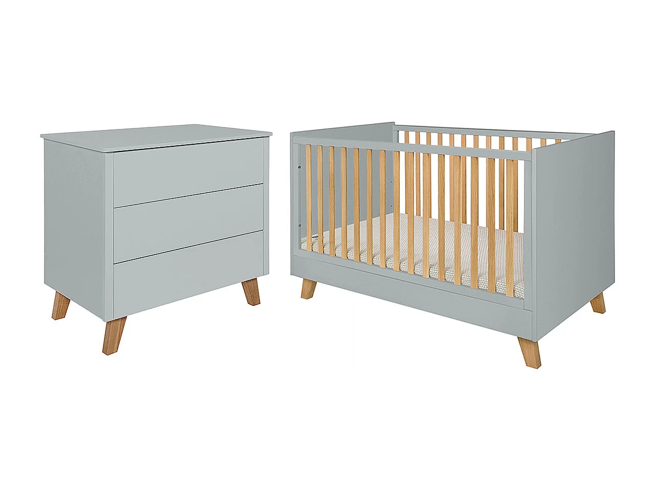 Lit évolutif 70x140 et commode 3 tiroirs Zara Gris