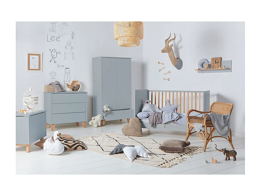 Lit évolutif 70x140 et commode 3 tiroirs Zara Gris