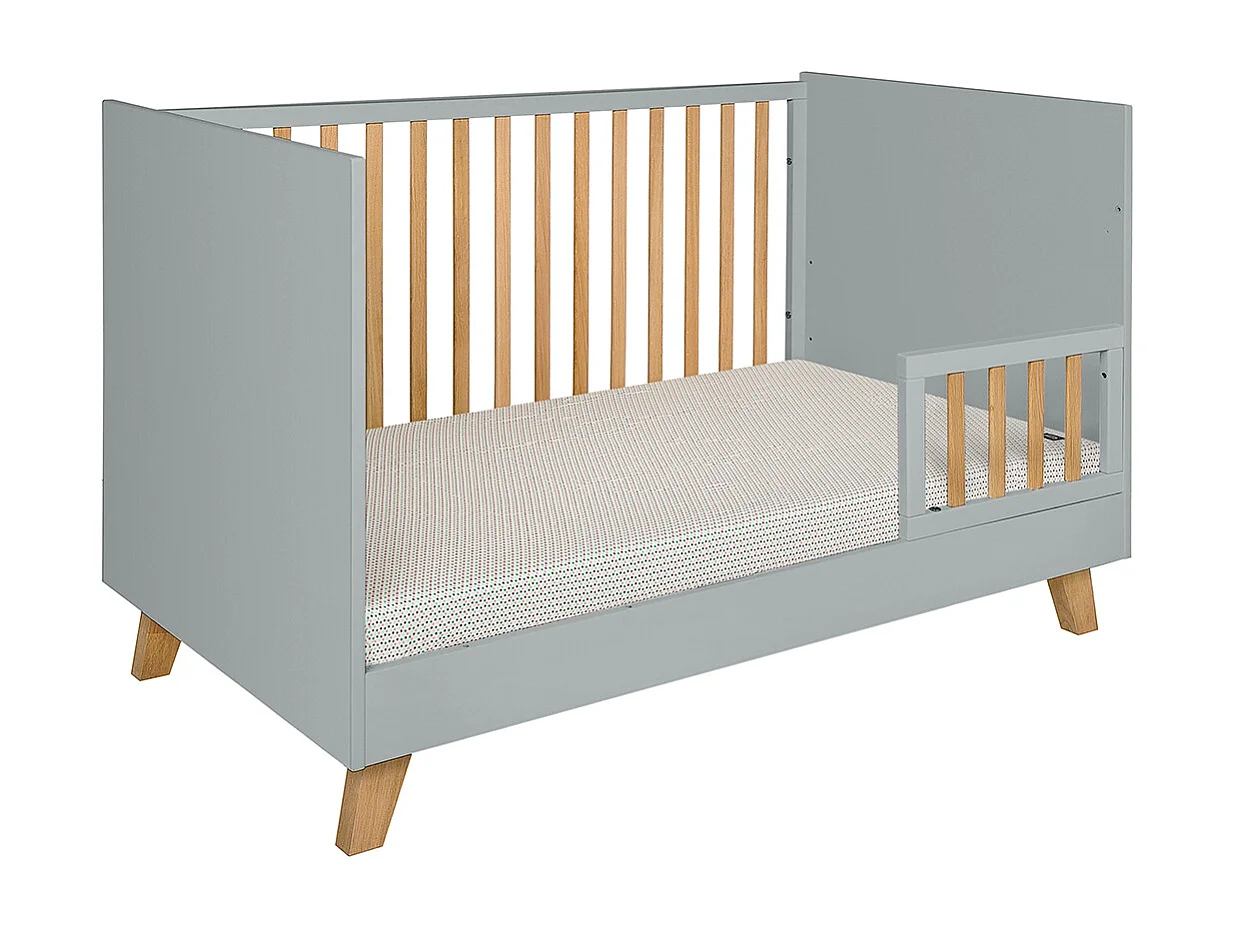 Lit évolutif 70x140 et commode 3 tiroirs Zara Gris