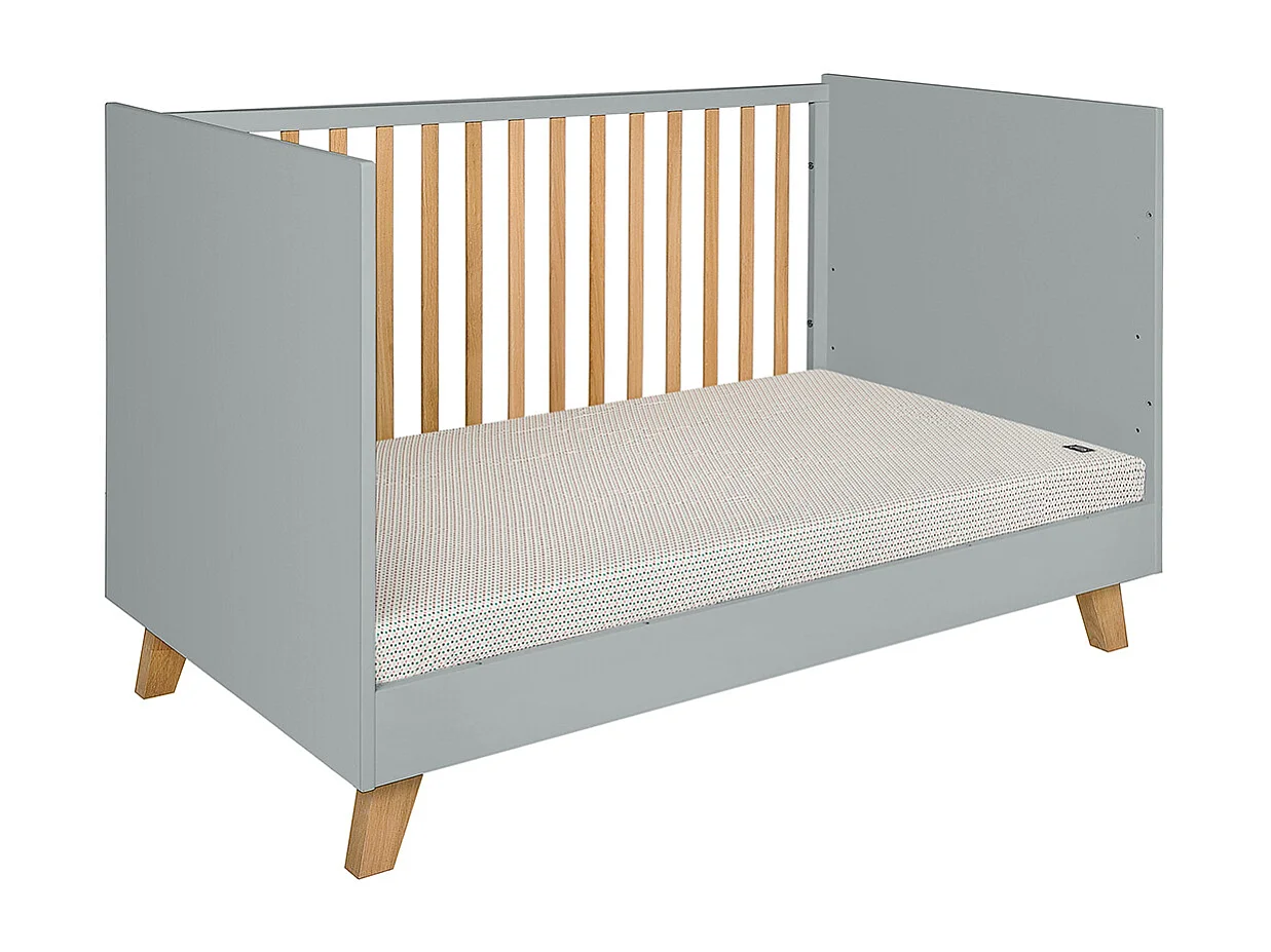 Lit évolutif 70x140 et commode 3 tiroirs Zara Gris