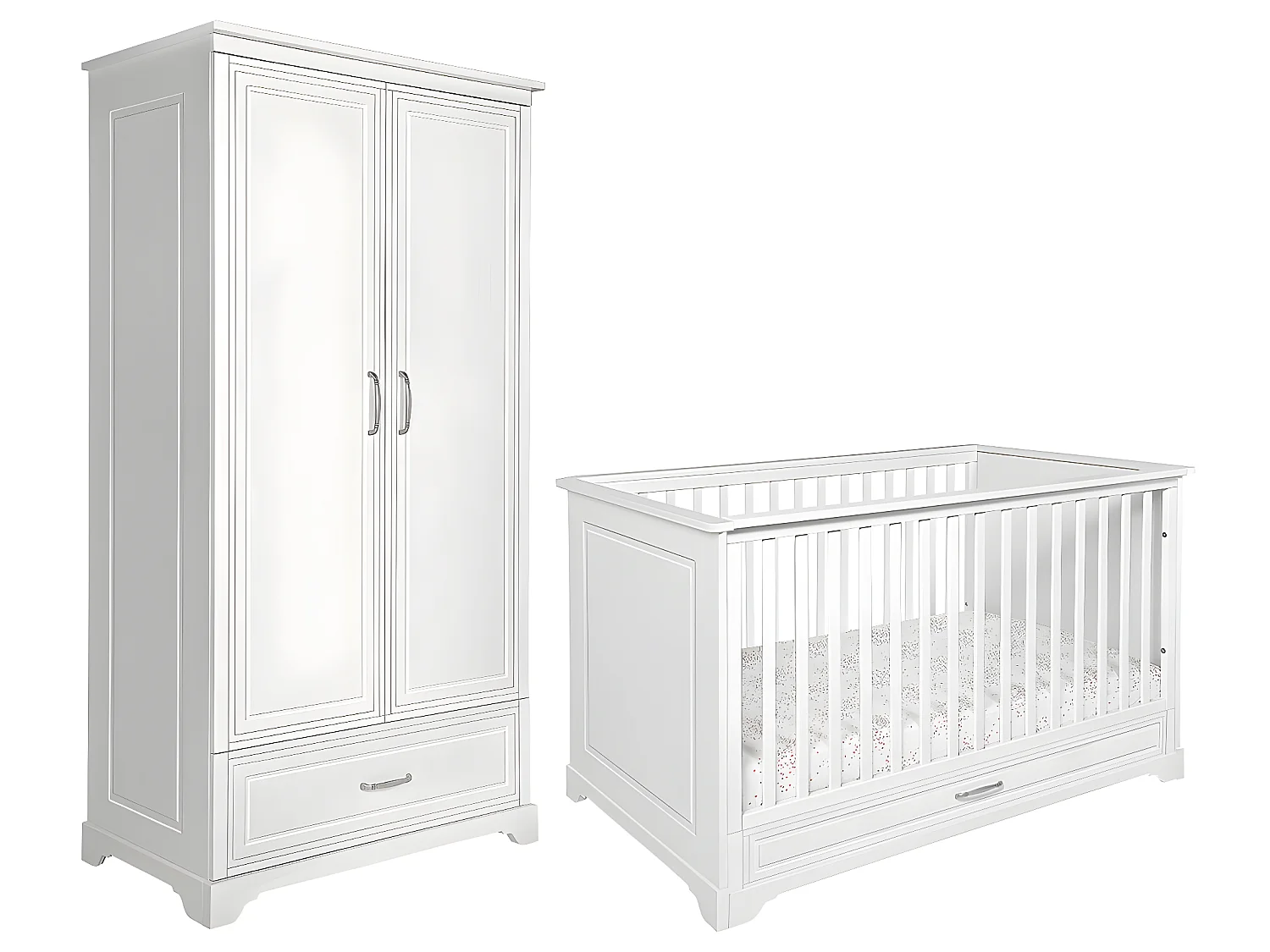 Lit évolutif 70x140 et armoire 2 portes Melody Blanc